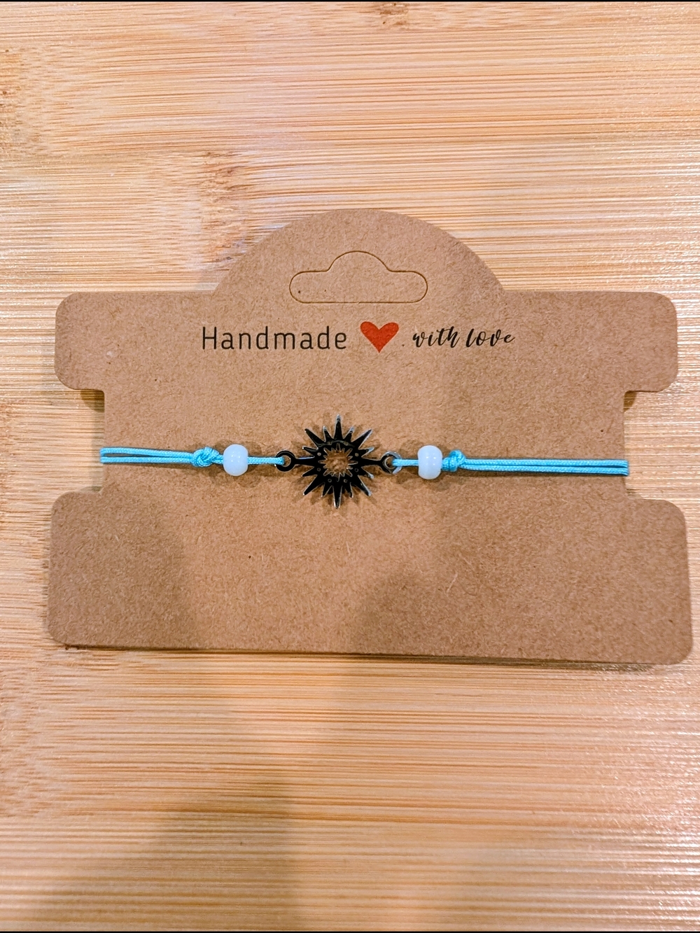 Adjustable Blue Cord Sunburst Bracelet, Minimalist Friendship Bracelet, Boho